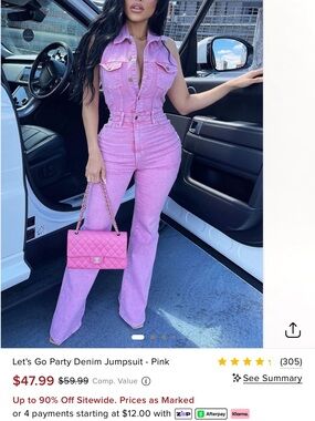 Fashion Nova Let's Go Party Pink Denim Jumpsuit - Sleeveless Boot Flare